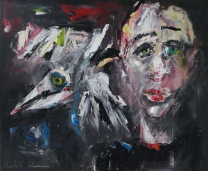 Charlotte Molenkamp - Olieverf op doek, Portret met vogel - Ingelijst (Groot) kopen? Bied vanaf 1600!