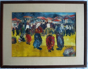 Niet of onleesbaar gesigneerd - Olieverf op papier , Oriëntaals , Stadsgezicht – Turkije? – 1979 kopen? Bied vanaf 1!