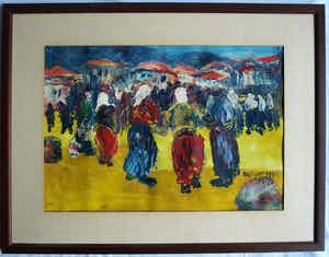 Niet of onleesbaar gesigneerd - Olieverf op papier , Oriëntaals , Stadsgezicht – Turkije? – 1979 verkocht voor € 1!