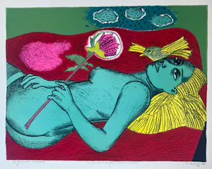 Corneille - Lithografie 'Vrouw met Australische bloem', 1988 kopen? Bied vanaf 650!