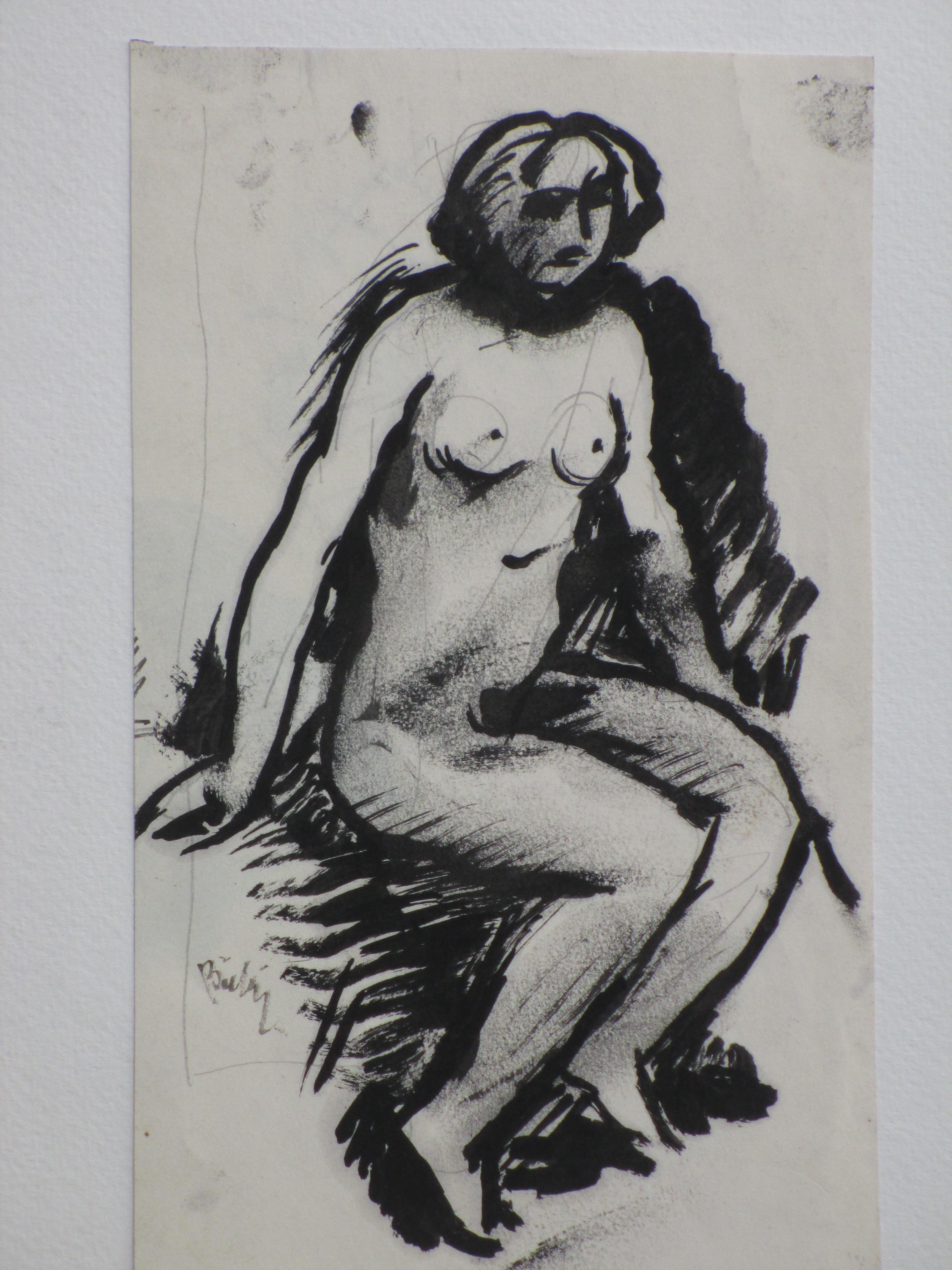 Herman Bieling - Zittend Naakt - Inkttekening kopen? Bied vanaf 1!