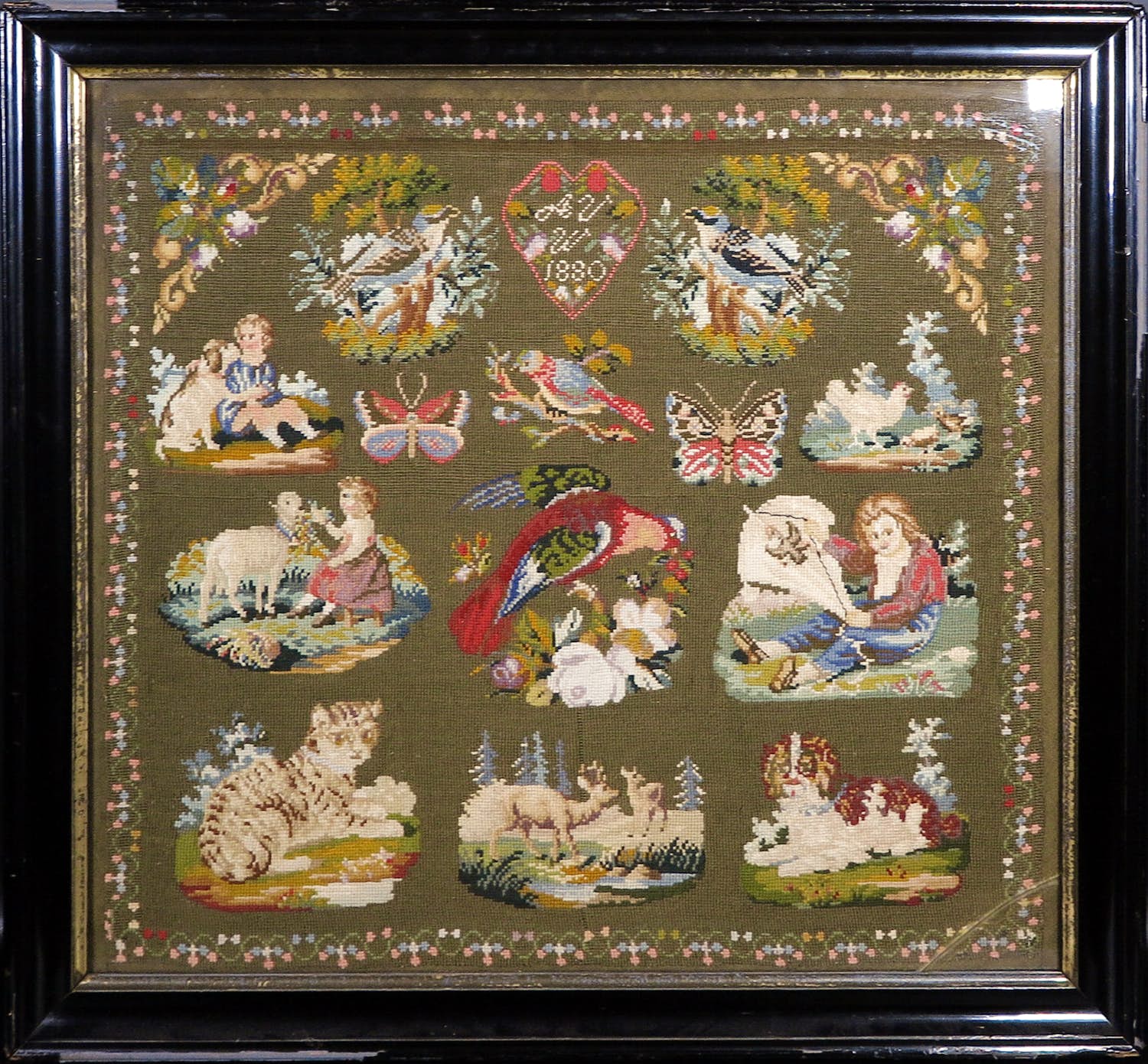 Niet of onleesbaar gesigneerd - Antieke merklap - Ingelijst kopen? Bied vanaf 1!