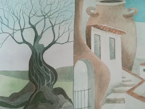 Niet of onleesbaar gesigneerd - originele aquarel van Kirsch, kleurige voorstelling kopen? Bied vanaf 1!