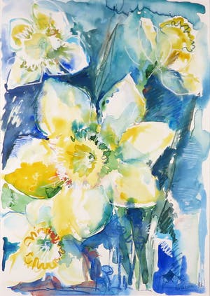 Niet of onleesbaar gesigneerd - Aquarel, Bloemen - Ingelijst kopen? Bied vanaf 1!