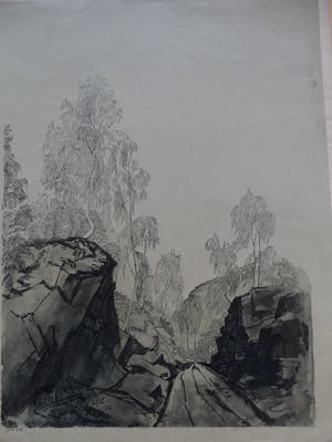 Wilhelmina van Oranje-Nassau - , Berglandschap, Litho uit 1933. kopen? Bied vanaf 60!