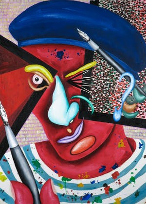 Flop Vinken - Olieverf op doek op hardboard, Self-portrait as an artist kopen? Bied vanaf 1!