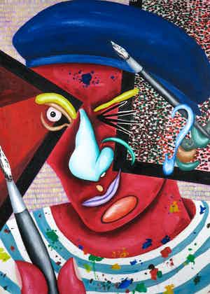 Flop Vinken - Olieverf op doek op hardboard, Self-portrait as an artist verkocht voor € 1!