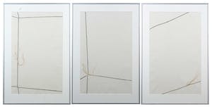 Marijke de Goey - Lijnencompositie van touw op/achter papier (drieluik) - Ingelijst kopen? Bied vanaf 100!