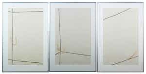 Marijke de Goey - Lijnencompositie van touw op/achter papier (drieluik) - Ingelijst verkocht voor € 100!