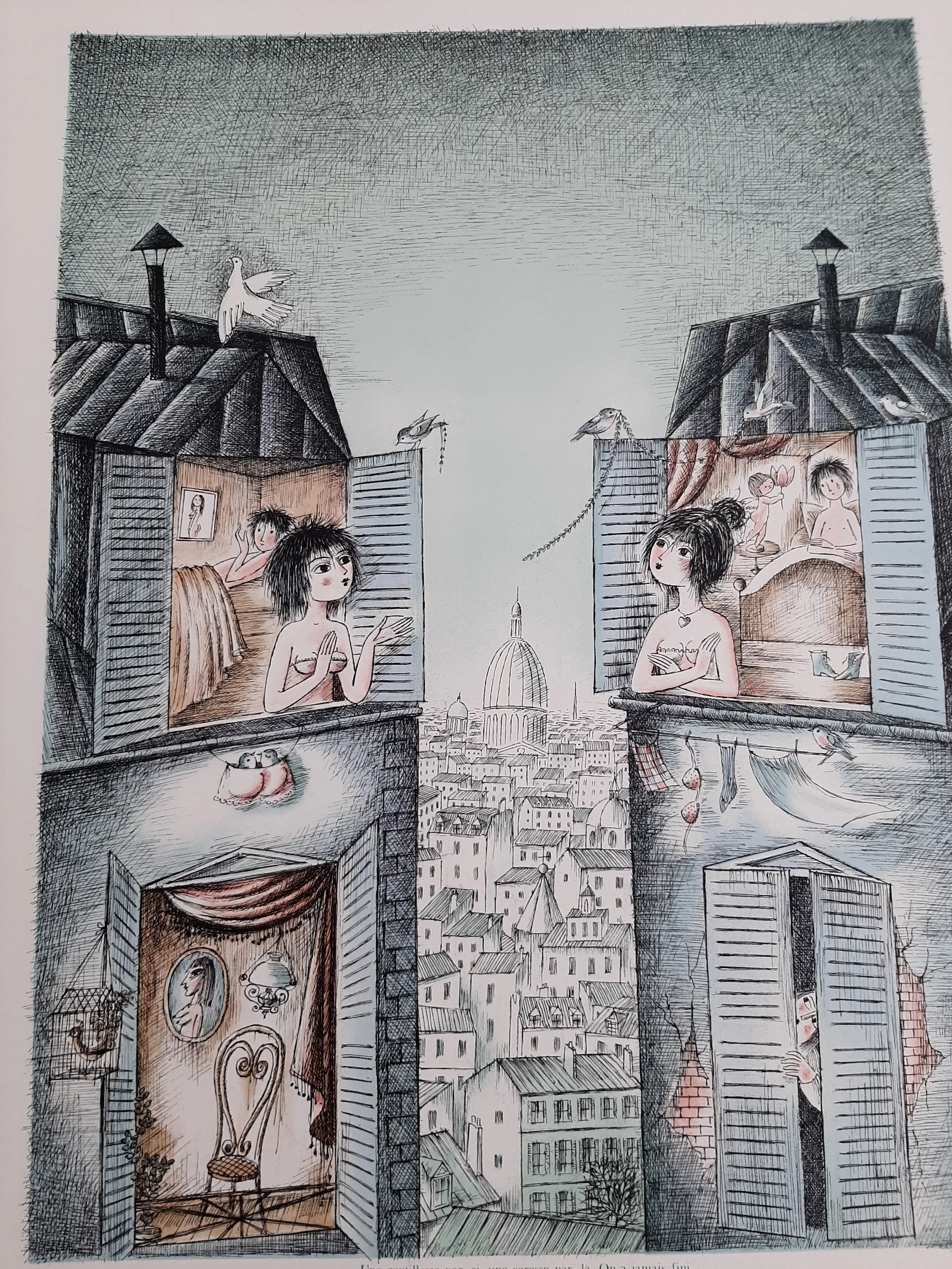 Raymond Peynet 【愛のバイオリン】lithograph Raymond Peynet : Original Lithograph : Why do you want to