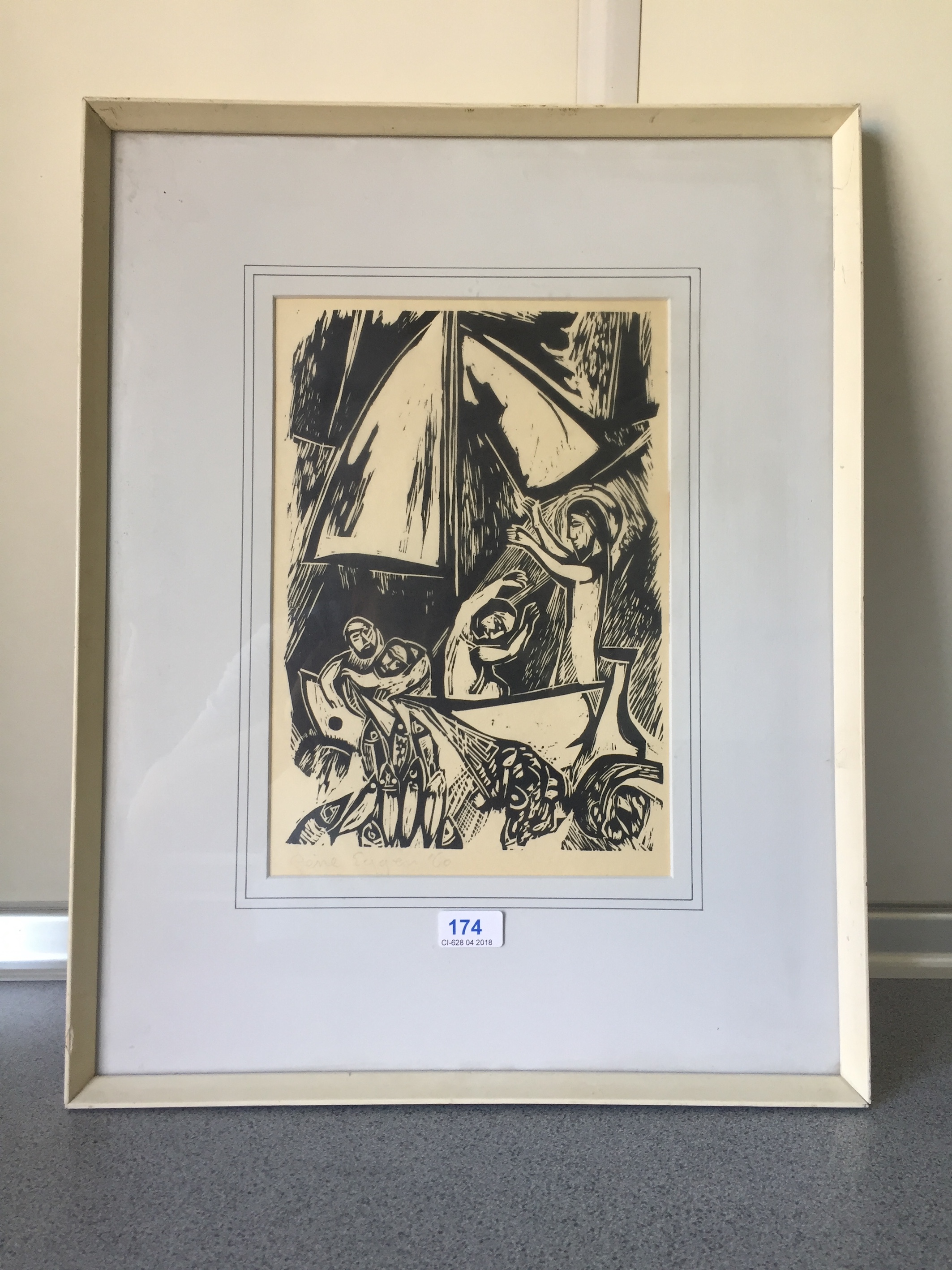 Gene Eggen - Houtdruk, Ingelijst kopen? Bied vanaf 70!