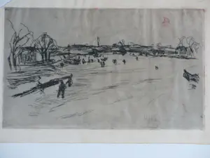 Antoon Derkzen van Angeren - Schaatsers op de uiterwaarden - Ets kopen? Bied vanaf 48!