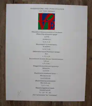 Robert Indiana - zeefdruk:"Love. Wherefore the punctuation of the heart". verkauft für € 266!