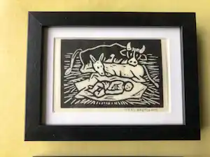 Kees Bastiaans - Kersttafereel Lino. .Kribbe met os en ezel. verkauft für € 35!