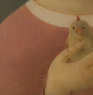Karel Wiggers - Innemend portret van meisje met vogel - Ingelijst kopen? Bied vanaf 1200!