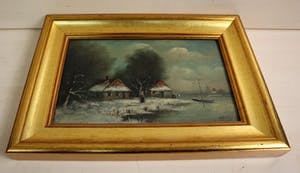 Piet Peters - Wintergezicht met boerderij aan water kopen? Bied vanaf 95!