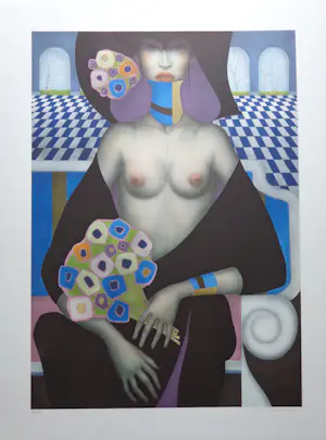 Jef van Tuerenhout - HALFNAAKTE VROUW / KLEURZEEFDRUK / 80x60cm / SIG kopen? Bied vanaf 90!