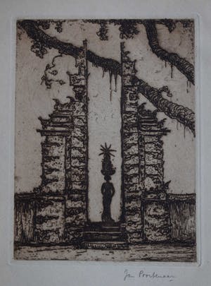 Jan Poortenaar - Ets - Tempelpoort Bali kopen? Bied vanaf 50!