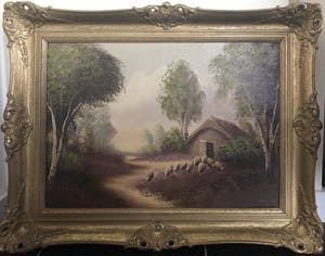 Niet of onleesbaar gesigneerd - Landschap met boerenschuur en schapen kopen? Bied vanaf 1!