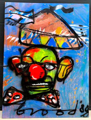 Herman Brood - gemengde techniek op doek: circus - 1989 (groot werk) kopen? Bied vanaf 7250!