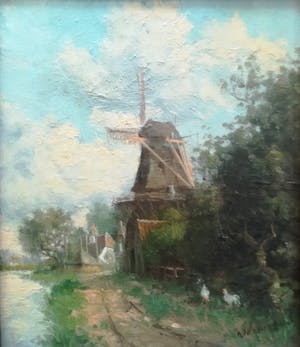 Hendricus Veenendaal - Hendrik Veenendaal (1886-1972) | Dorpsgezicht met molen kopen? Bied vanaf 50!