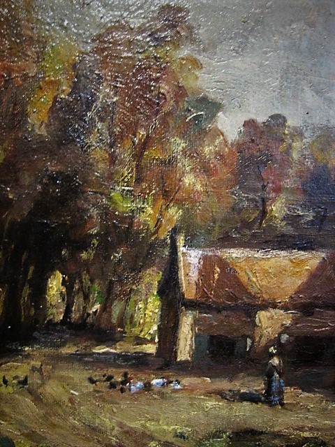 Niet of onleesbaar gesigneerd - oud olieverf "personen bij Limburgse hoeve" gesigneerd  kopen? Bied vanaf 1!