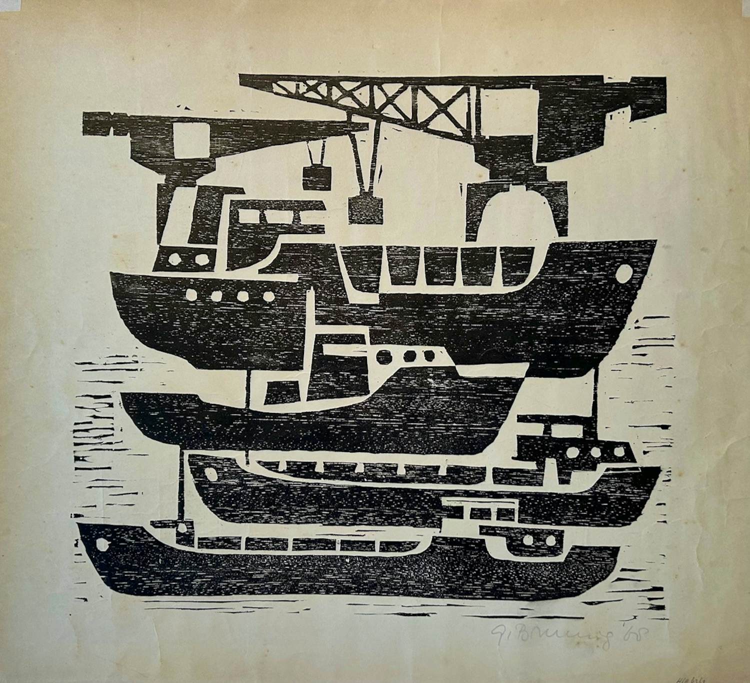 Gerard Bruning - Boten bij kraan (Manshaven Cuijk) kopen? Bied vanaf 80!