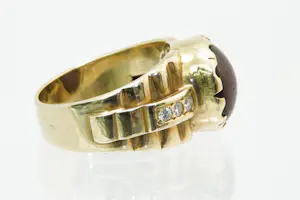 61-Grote retro 14 krt gouden ring paarse steen - 6 steens diamant kopen? Bied vanaf 520!