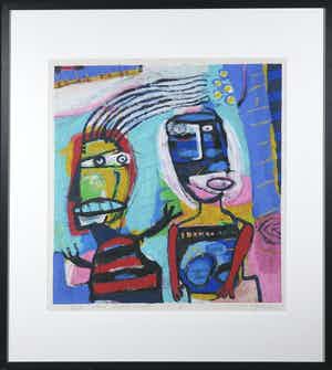 Henk Vierveijzer - Zeefdruk, Me haar doen - Ingelijst verkocht voor € 50!