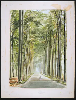 Rob Stoffer - Krijt en gouache op papier, Boslaan kopen? Bied vanaf 1!