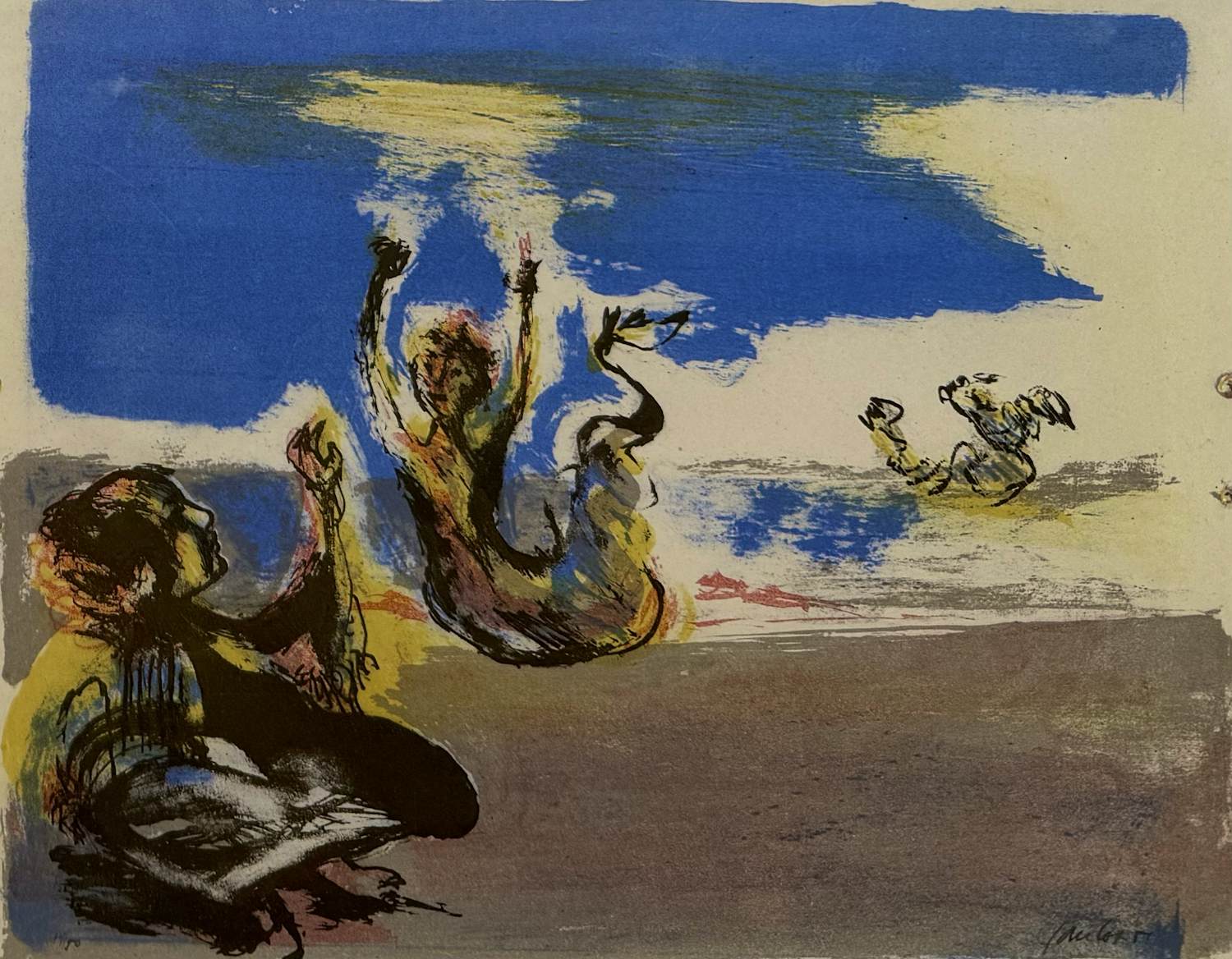 Buy Jan Cox - handgesigneerde kleurenlitho | 'The Four Elements' | 1951? Bid from 200!