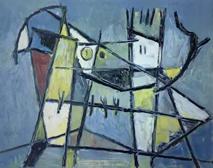 Jan Roëde - Abstracte compositie met geel, blauw en rood kopen? Bied vanaf 235!