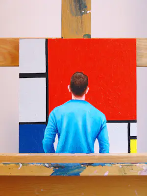 Gerard Boersma - Compositie 2 (Man genietend van schilderij Piet Mondriaan) kopen? Bied vanaf 125!