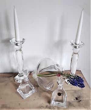 Rona design kristallen karaf/wijnschenker, Riva karafjes en "ruitjes" kandelaars verkocht voor € 1!