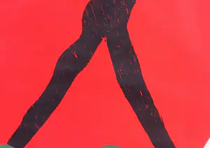 Jef Diederen - Houtsnede, Figuur in rood vlak - Ingelijst (Groot) kopen? Bied vanaf 1!