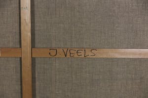 Jos Veels - Acryl op doek, Zonder titel (Twee figuren in interieur) - Ingelijst (Zeer groot) kopen? Bied vanaf 200!