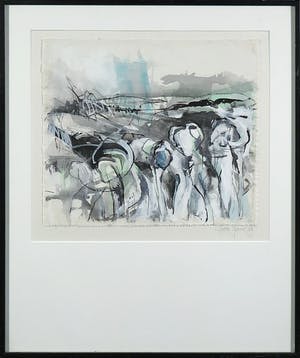 Willemieke Molenaar - Gemengde techniek op textiel, Jong groen tekent - Ingelijst kopen? Bied vanaf 1!