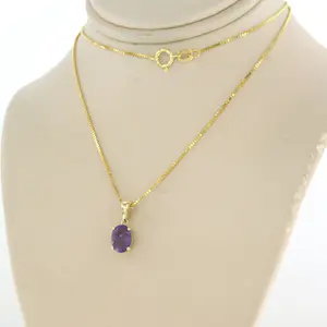 14k geel gouden collier  met hanger bezet met amethist - 45 cm kopen? Bied vanaf 165!
