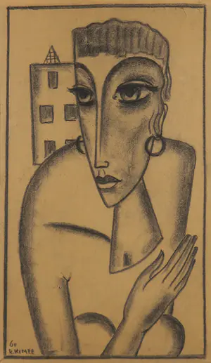 Reimond Kimpe - Houtskool, Vrouw met witte kraag - Ingelijst kopen? Bied vanaf 650!