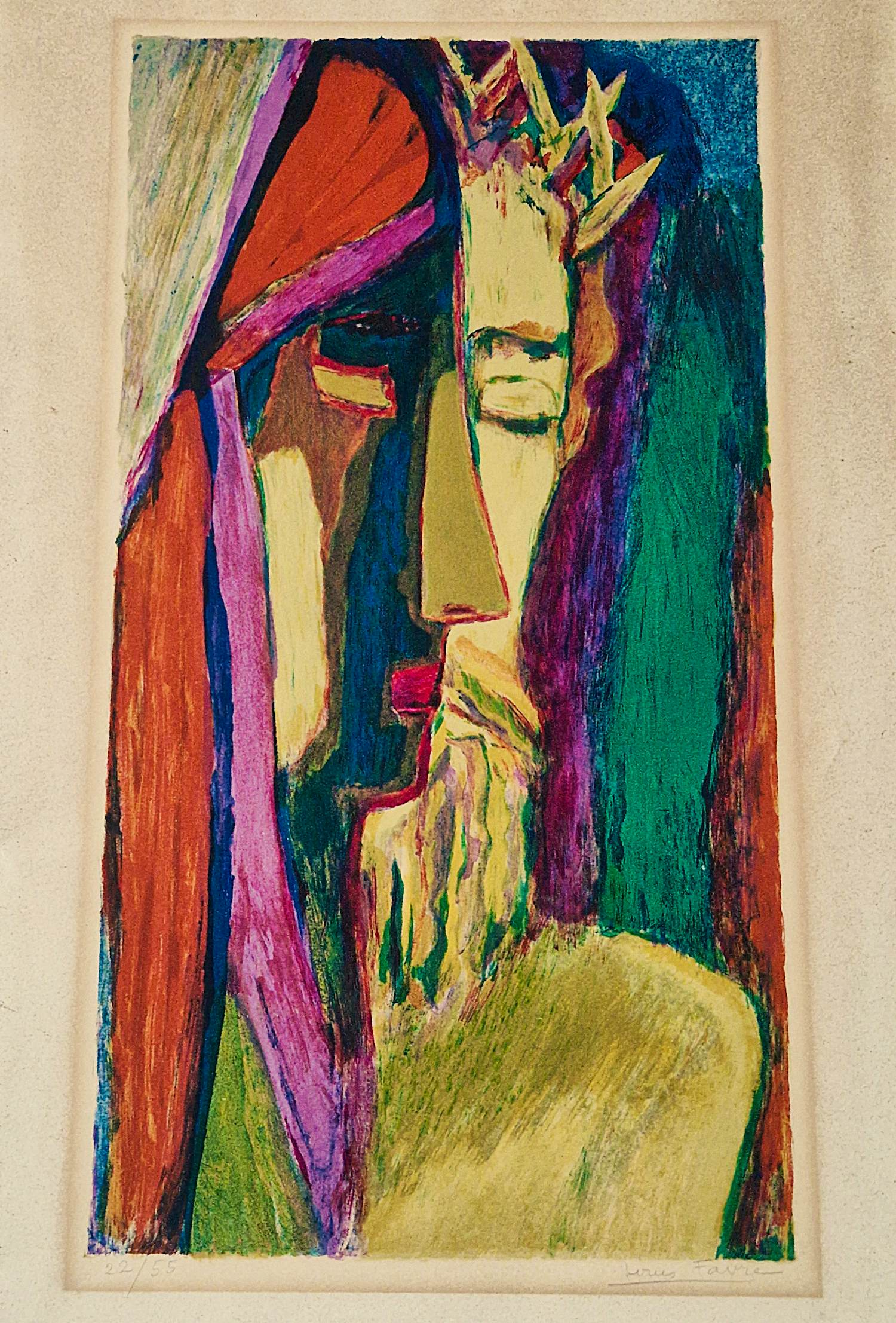 Louis Favre - Fraai kleuren- Litho - "Christus" 1951 - kleine oplage (55) - handgesignrd kopen? Bied vanaf 48!