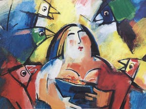 Rem de Boer - Vrouw met vogels | offsetlitho - ingelijst kopen? Bied vanaf 25!