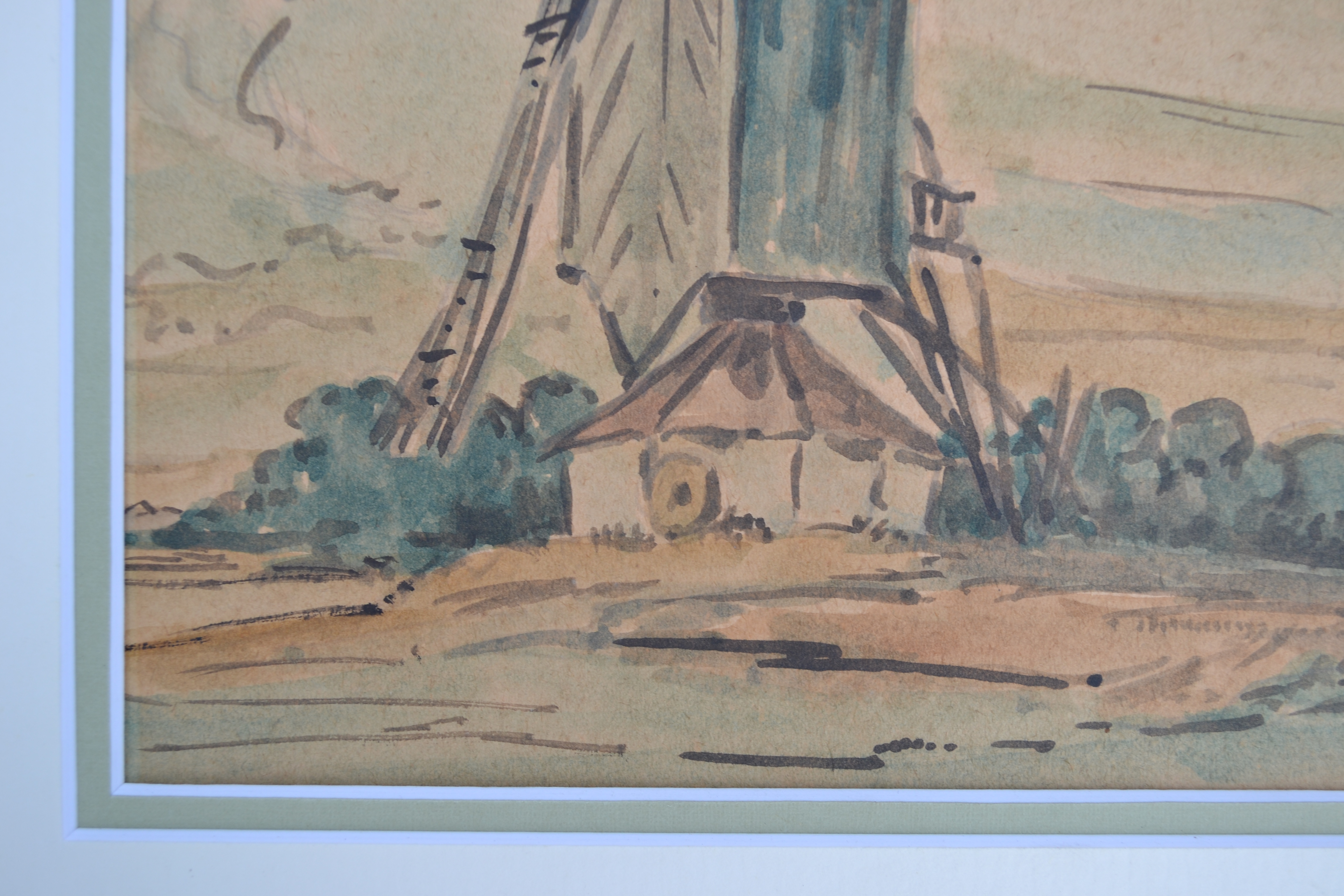 Gerard Christiaan J Gerrits - Brabants landschap met molen - aquarel kopen? Bied vanaf 1!