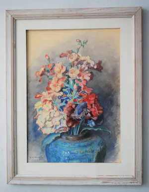 Gerrit N. Woudt - Bloemen in een gemberpotje - aquarel 1962 kopen? Bied vanaf 70!