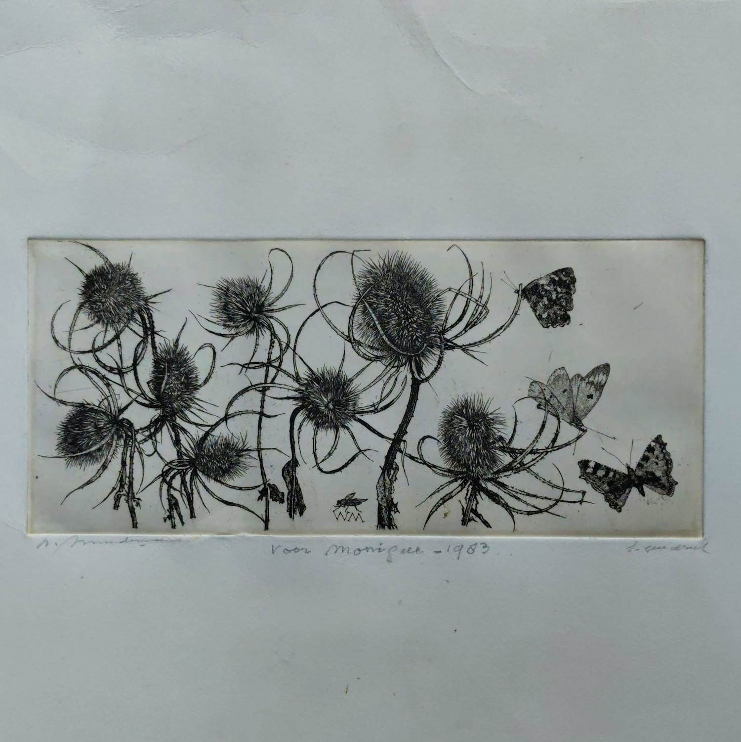 Buy Willem Minderman - Kaardebol met vlinders - Ets - Handgesigneerd? Bid from 40!