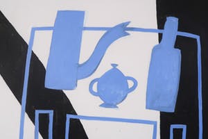 Klaas Gubbels - Acryl op doek, Stilleven met tafel, kan en fles - Ingelijst (Zeer groot!!) kopen? Bied vanaf 6000!