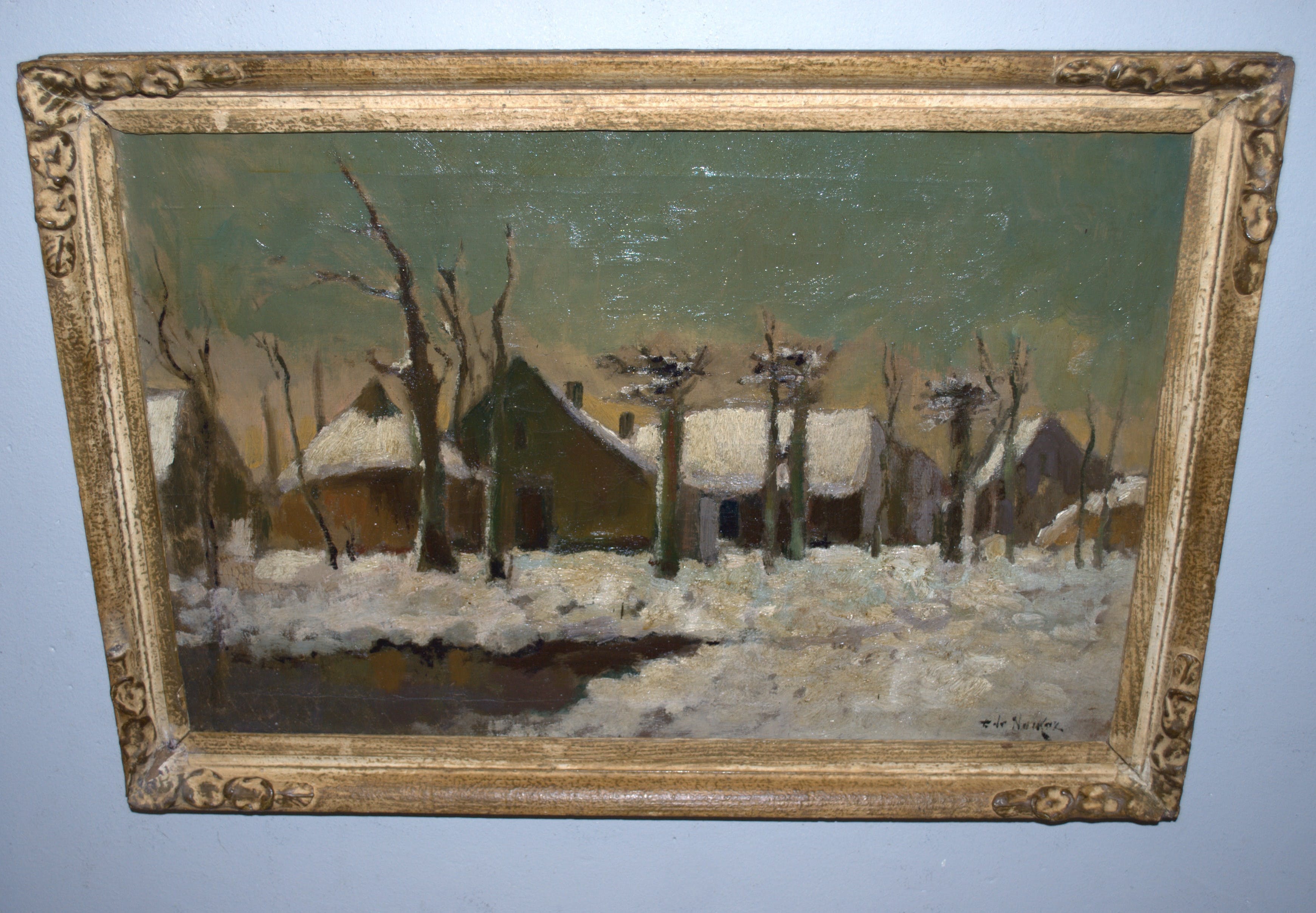 Frans de Nocker - Leidse School - winters tafereel - olieverf kopen? Bied vanaf 150!