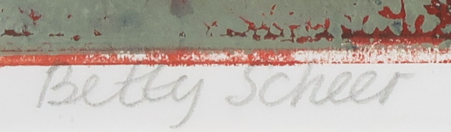 Betty Scheer - Linosnede, Vis op tafel - Ingelijst kopen? Bied vanaf 40!