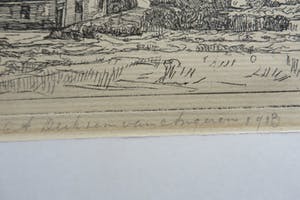 Antoon Derkzen van Angeren - Panoramisch landschap met boerderij,weide en stad op de achtergrond. kopen? Bied vanaf 10!