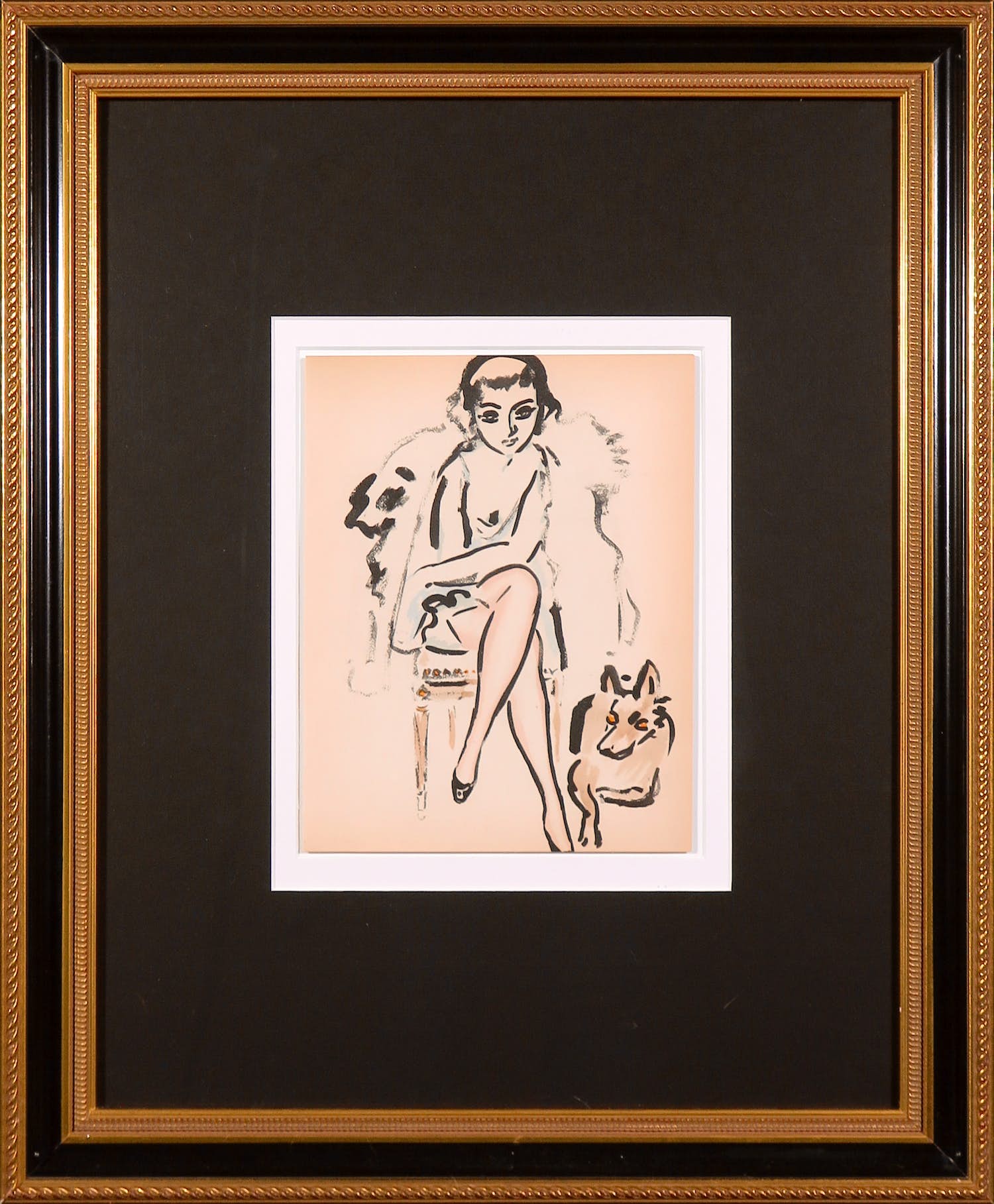 Kees van Dongen - Pochoir, Jeune femme avec chien - Ingelijst kopen? Bied vanaf 1!