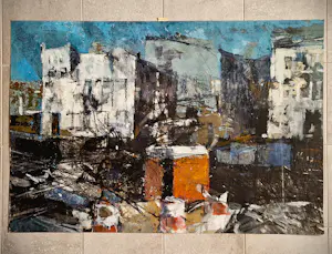 Kees Hak - 1960 - grote expressionistische Gouache/papier "Afbraak Amsterdam" - gesigneerd kopen? Bied vanaf 100!